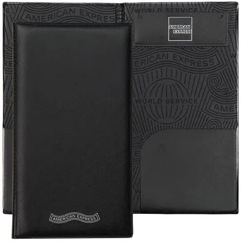 10 American Express Restaurant Waiter Waitress Double Panel Waitstaff Checkbook Presenter Gold Imprint Vinyl Leather Black customer guest check credit card tip holder
