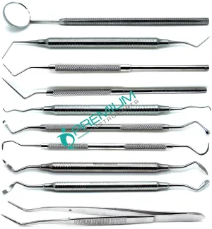 10 Pcs Dental Hygiene Examination Professional Scaler Explorer Probes Curettes Set