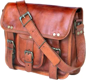 11" small Leather messenger bag shoulder bag cross body vintage messenger bag for women & men satchel man purse competible with Ipad and tablet