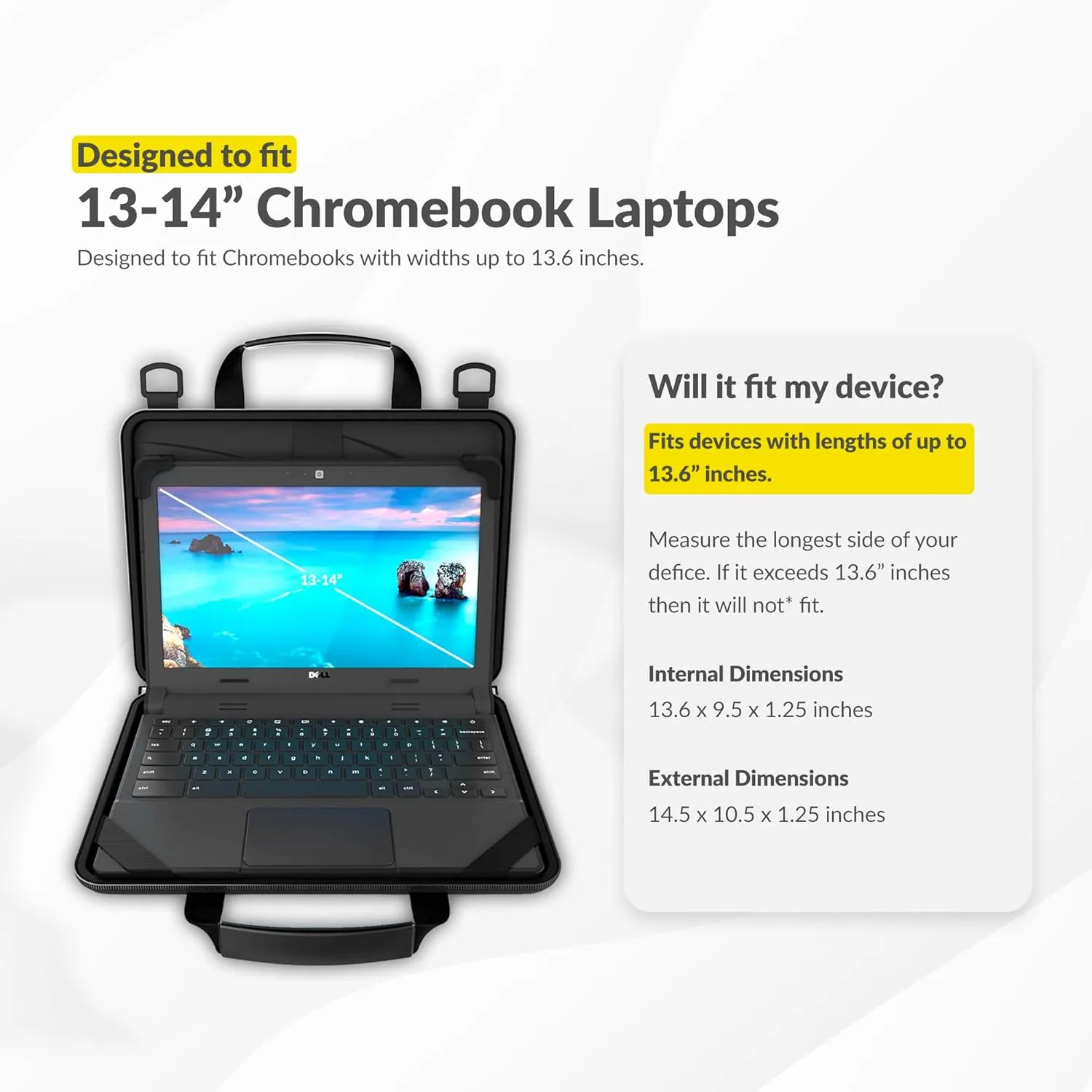 13-14 Inch Always-On Chromebook Case with Pouch and Shoulder Strap, Work-in Hard Protective Laptop Case for Students & Business
