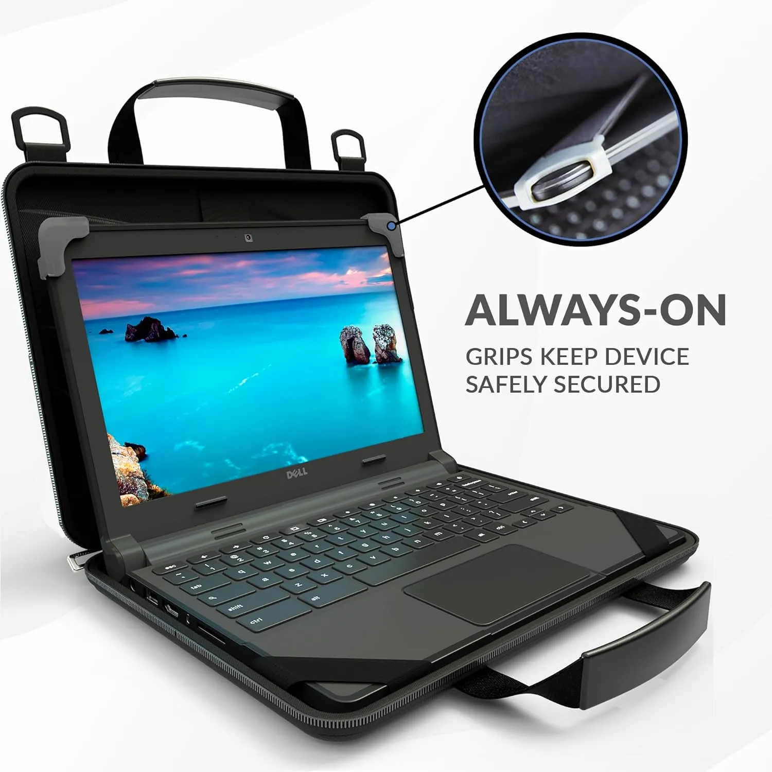 13-14 Inch Always-On Chromebook Case with Pouch and Shoulder Strap, Work-in Hard Protective Laptop Case for Students & Business