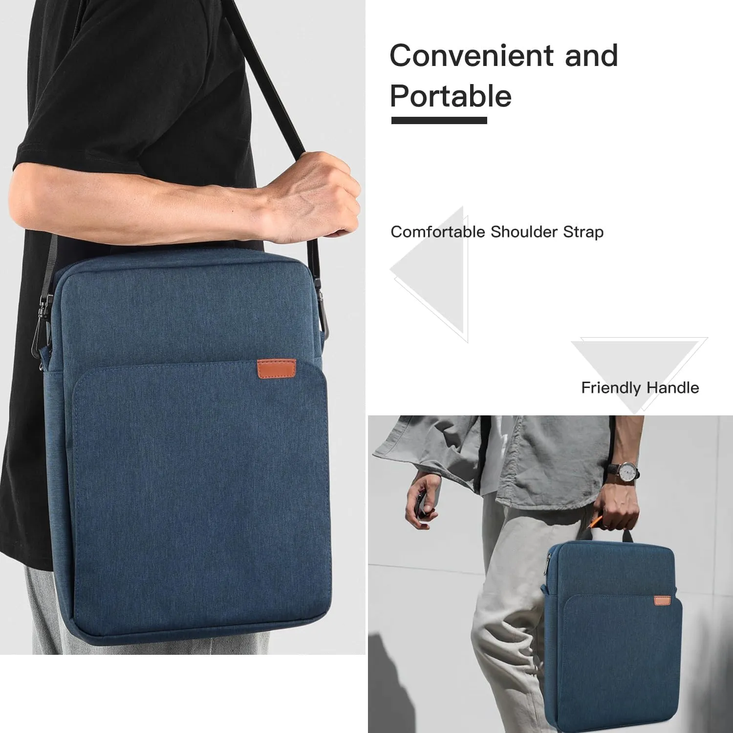 13 inch iPad Air Sleeve Case Carrying Bag for iPad Pro 12.9 M2, Surface Pro 10/X/9, MacBook Pro 13/14 M3, MacBook Air 13.6 with Shoulder Strap,Navy Blue