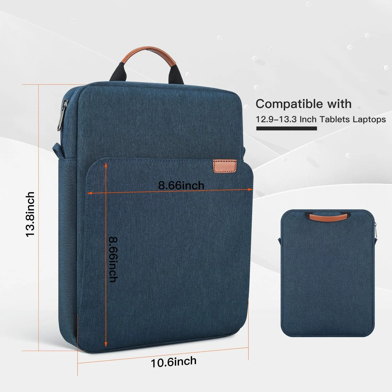 13 inch iPad Air Sleeve Case Carrying Bag for iPad Pro 12.9 M2, Surface Pro 10/X/9, MacBook Pro 13/14 M3, MacBook Air 13.6 with Shoulder Strap,Navy Blue