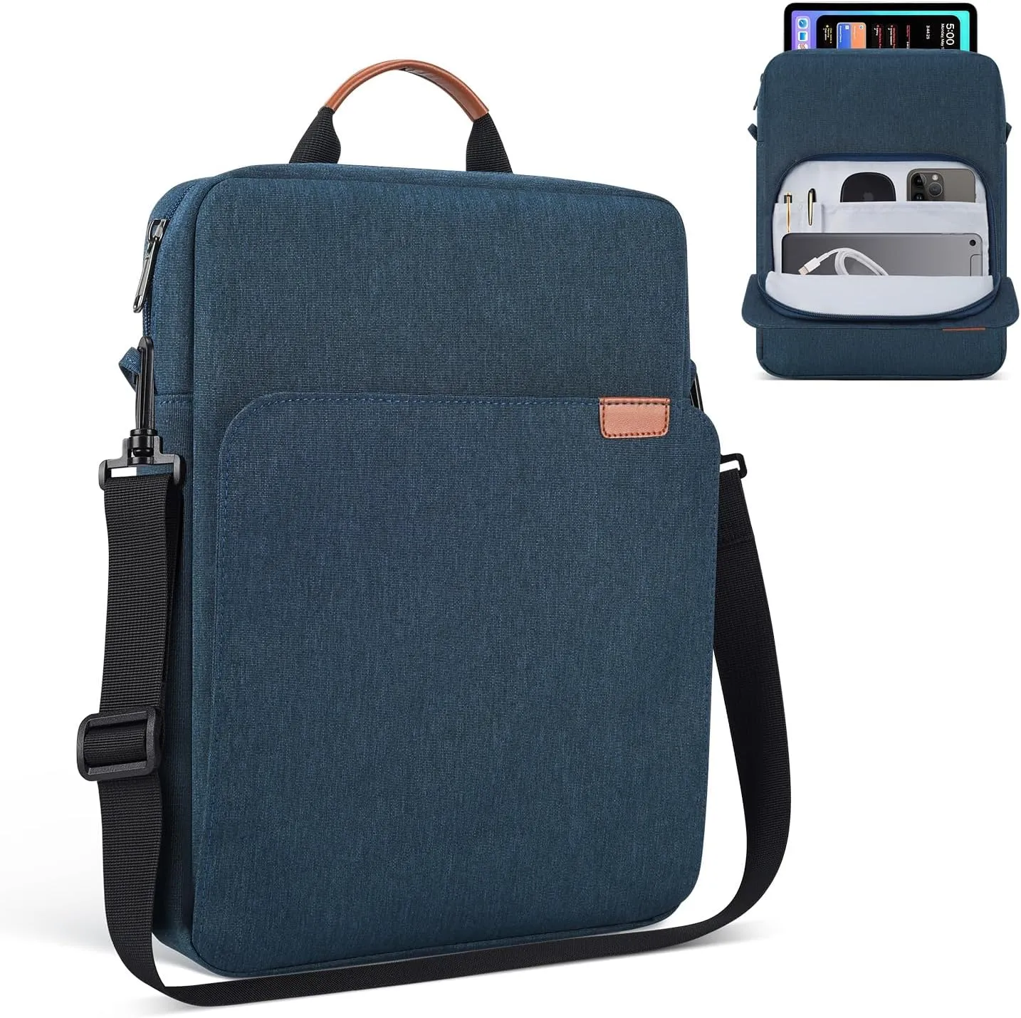 13 inch iPad Air Sleeve Case Carrying Bag for iPad Pro 12.9 M2, Surface Pro 10/X/9, MacBook Pro 13/14 M3, MacBook Air 13.6 with Shoulder Strap,Navy Blue