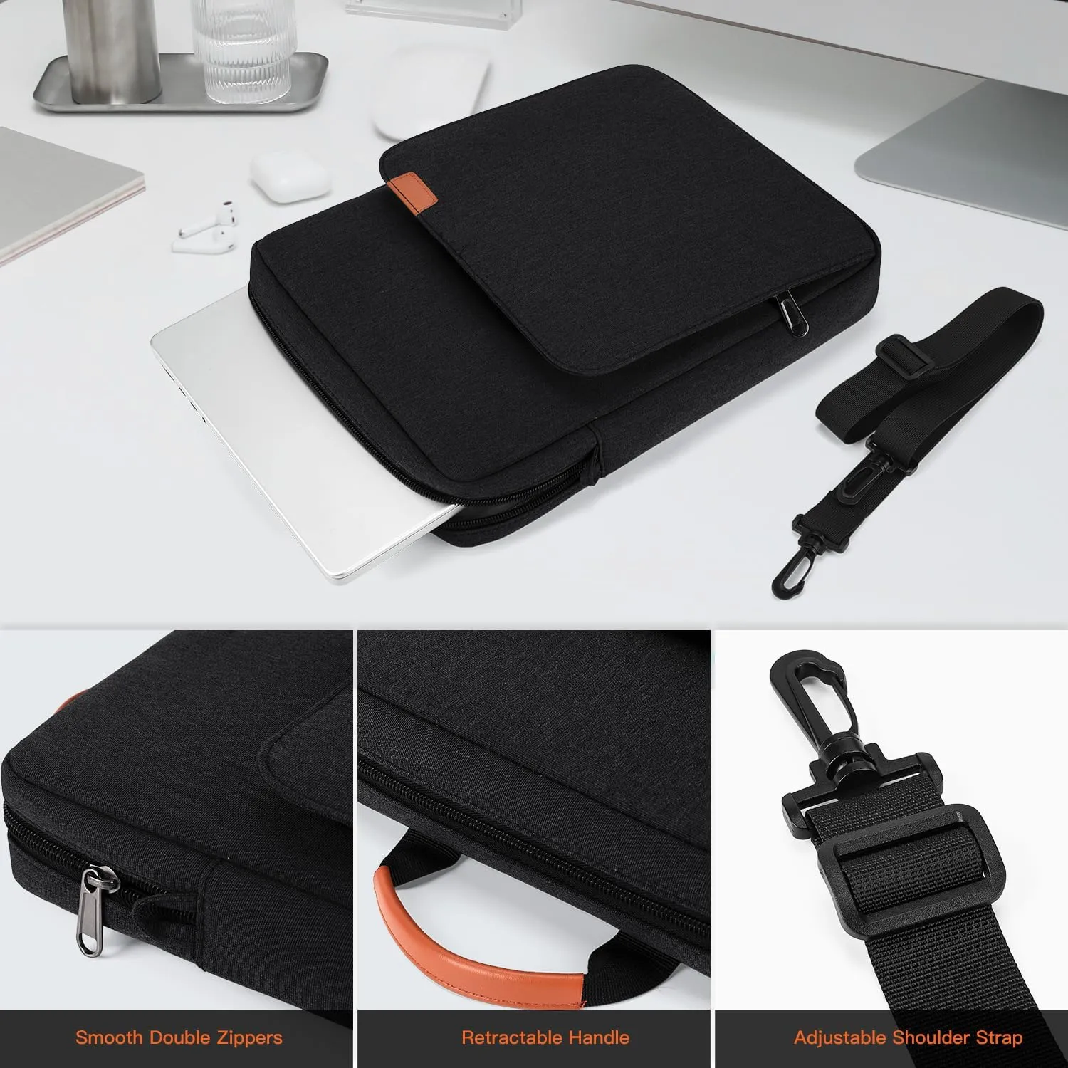 13 inch Laptop Sleeve Carrying Case for 13-inch New MacBook Air M4/A3240 2025, M3/A3113, M2/A2681 with Handle Shoulder Travel Bag, Black