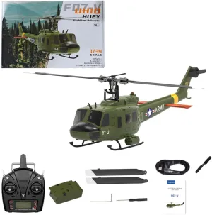 1/34 F07-V UH-1 RC Helicopter, 2.4G 6CH Brushless Direct-Drive Flybarless RC Military Helicopter, Remote Control Helicopter for Adults Outdoor RC Armed Helicopter Toy -RTF
