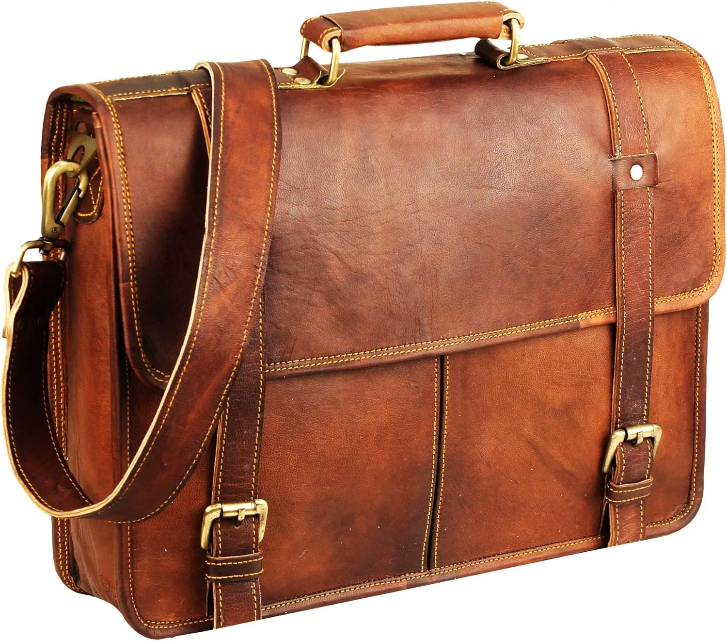 15 Inch Brown Leather Messenger Bag for Men and Women | Best Laptop Briefcase Computer Satchel Shoulder Crossbody Bag | Full Grain Leather Bag A Perfect Companion for College, Office Use