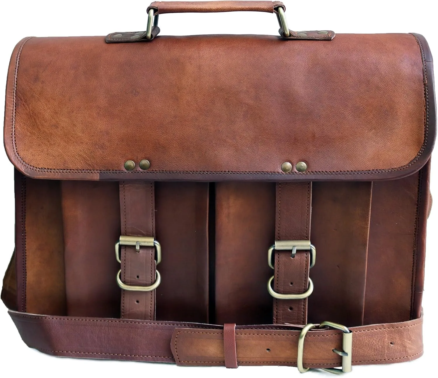 15" leather messenger bag laptop case office briefcase gift for men computer distressed shoulder bag