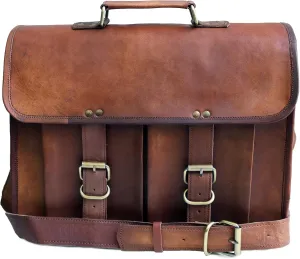 15" leather messenger bag laptop case office briefcase gift for men computer distressed shoulder bag
