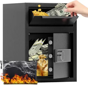 1.8 Cub DropSafe with Front Drop Slot - Fireproof Digital Security Safe Box with Combination Lock for Cash and Documents - Silent Safe for Business Office Home