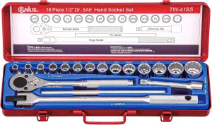 18 Piece 1/2" Dr. SAE Hand Socket Set (12-Point) TW-418S