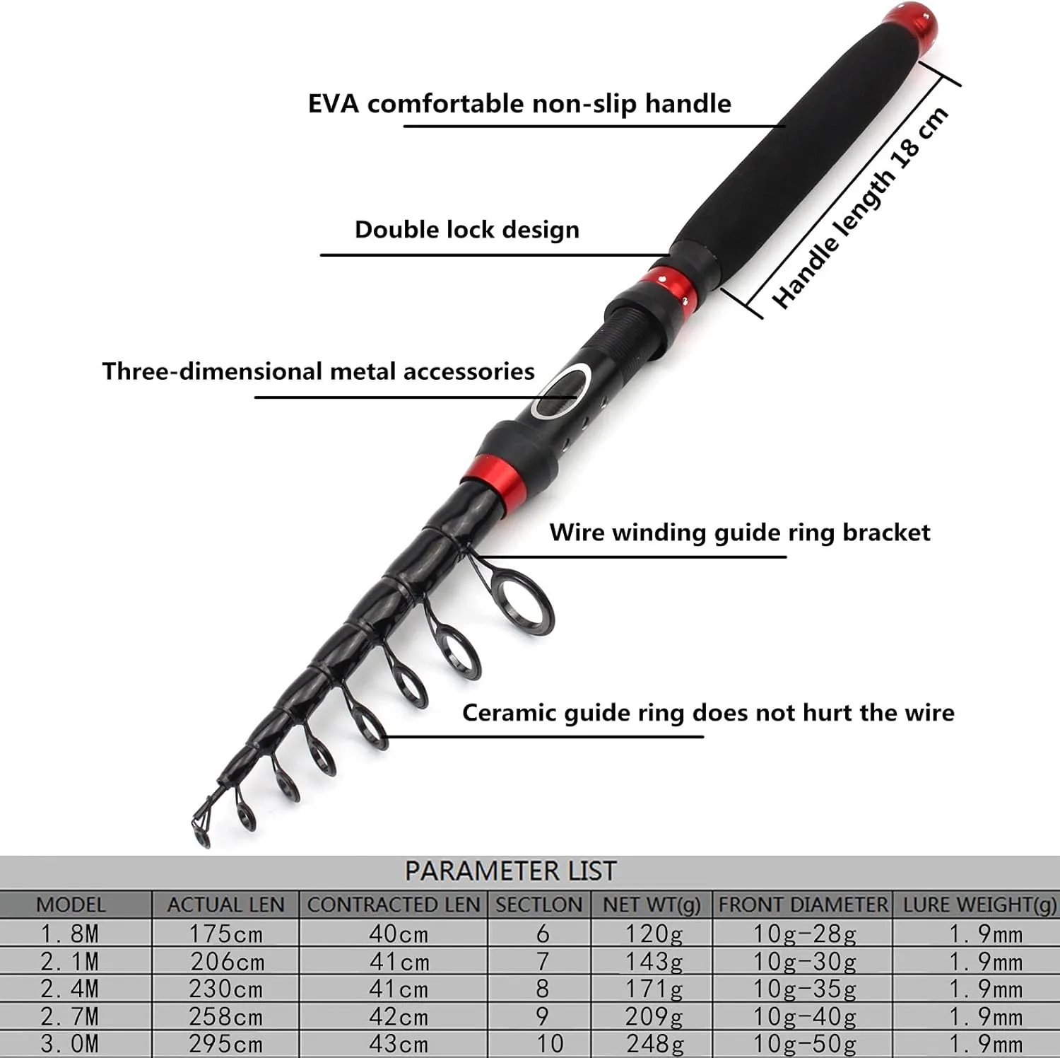 1.8m2.1m2.4m2.7m3.0m Multifunctional Portable Bait Fishing Rod Telescopic Fly Rod Fishing Tackle Pocket Travel Fishing Pescado Trout Rod ZYHYD