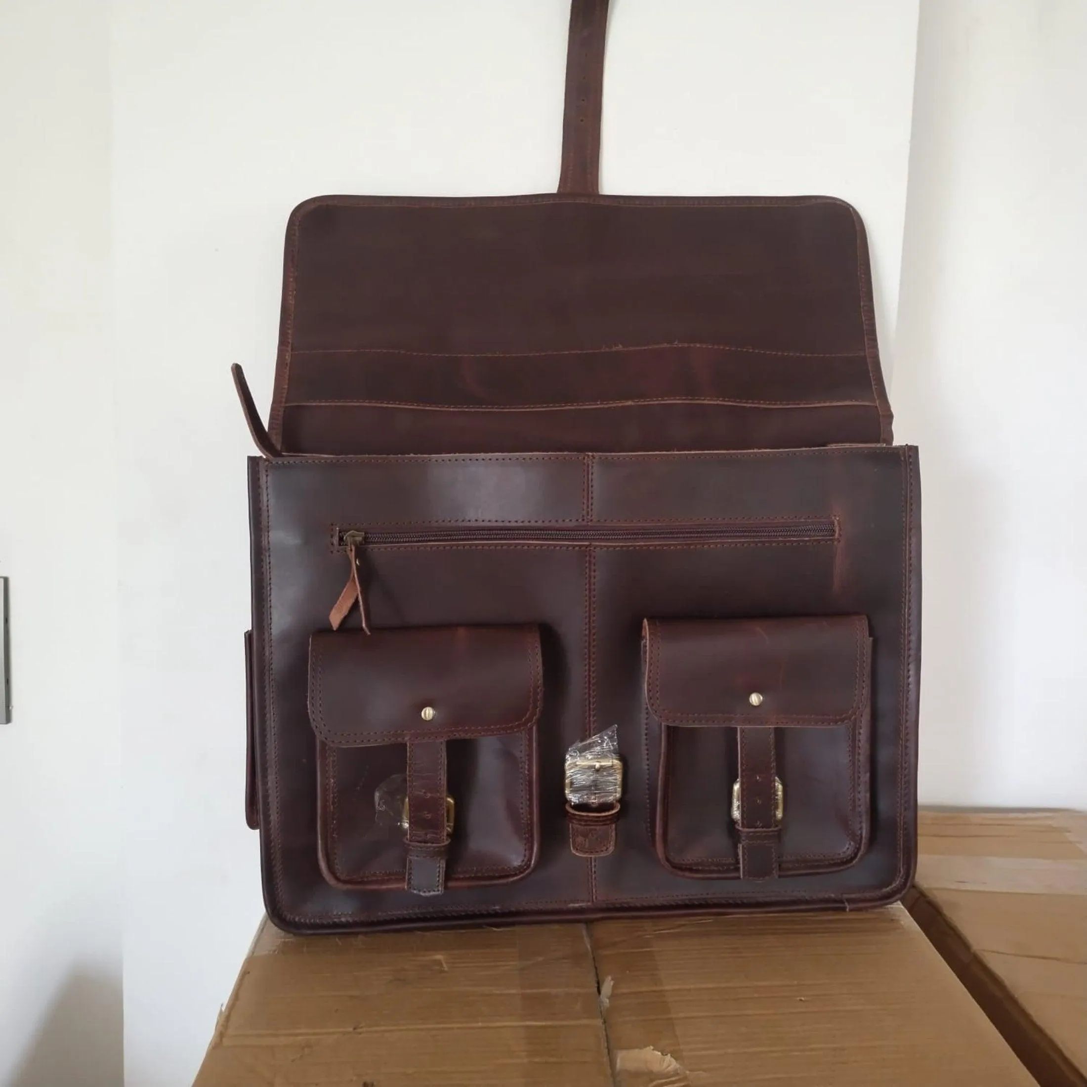 18" Genuine Buffalo Leather Briefcase – Handmade Laptop Bag | Satchel