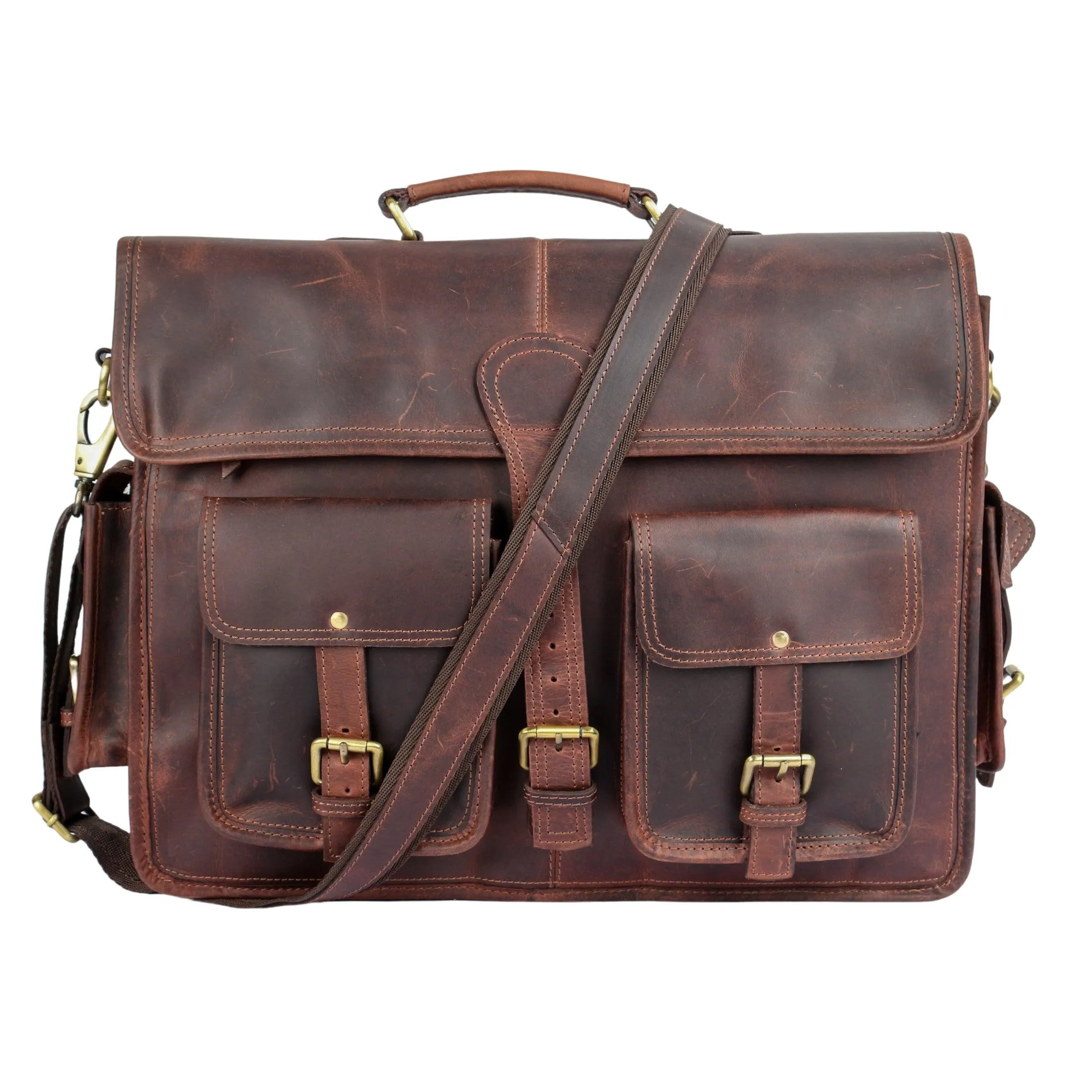 18" Genuine Buffalo Leather Briefcase – Handmade Laptop Bag | Satchel
