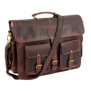 18" Genuine Buffalo Leather Briefcase – Handmade Laptop Bag | Satchel