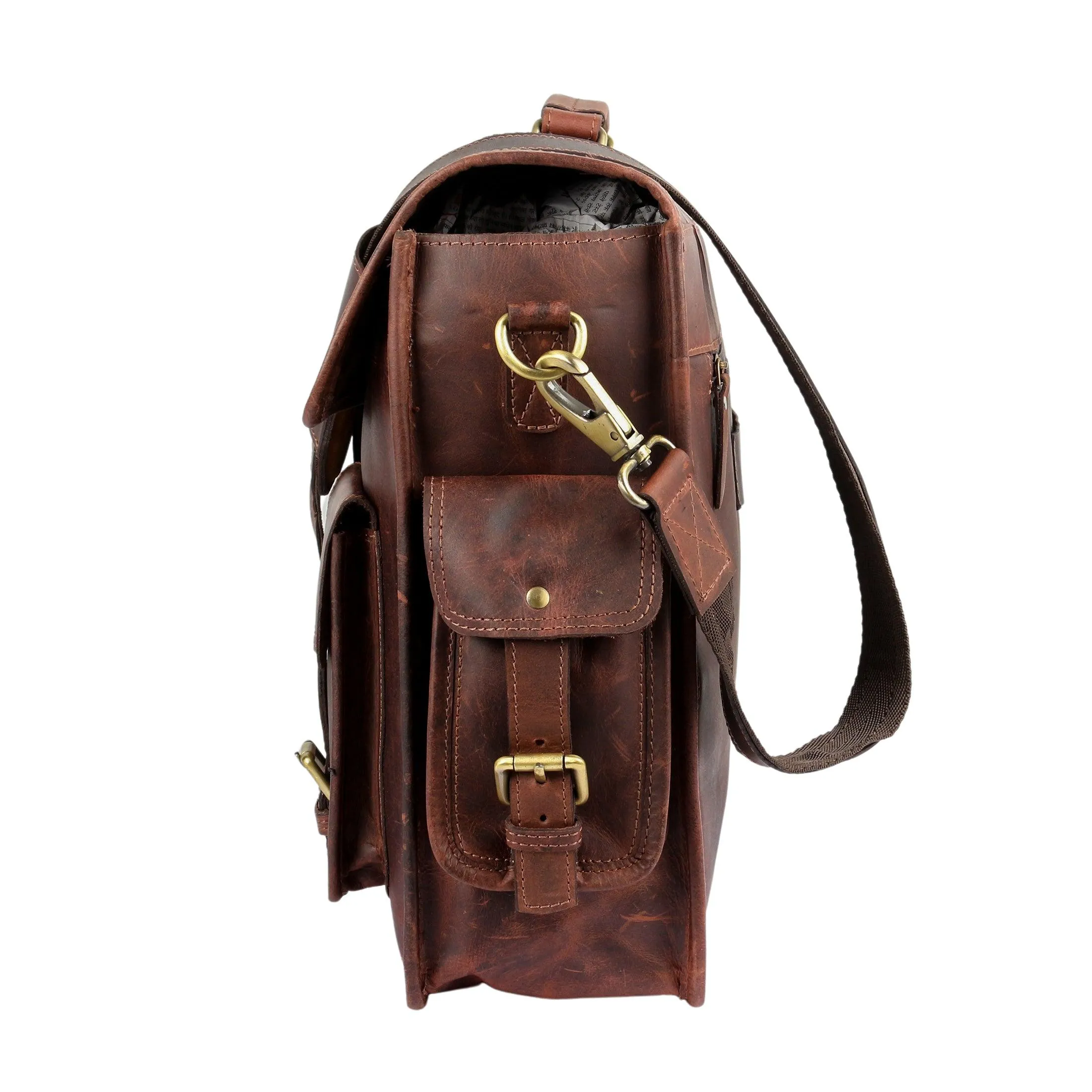 18" Genuine Buffalo Leather Briefcase – Handmade Laptop Bag | Satchel