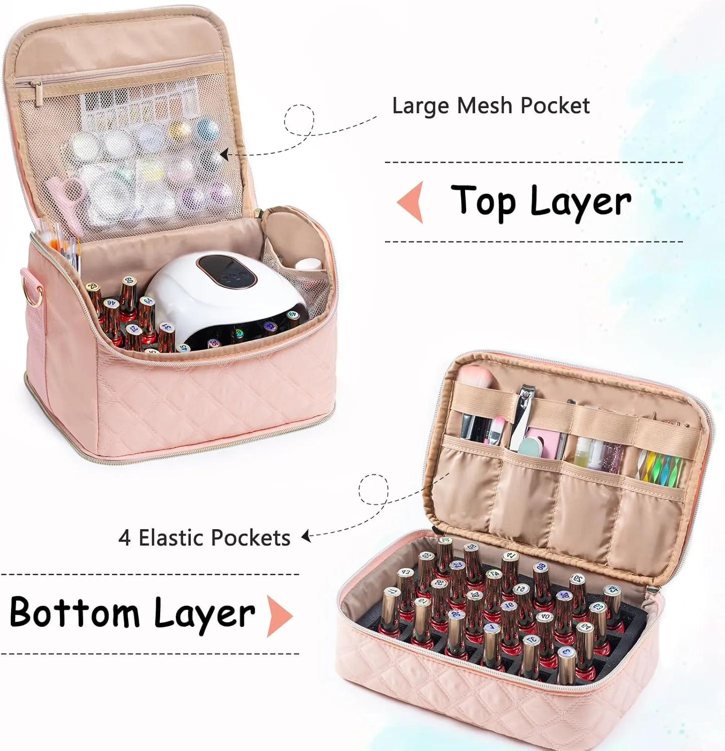 2-in-1 Nail Polish Organizer Case – Holds 48 Bottles, Nail Supplies & Manicure Tools – Portable Nail Tech Storage Bag with Removable Slots, Travel Nail Kit Carrying Case