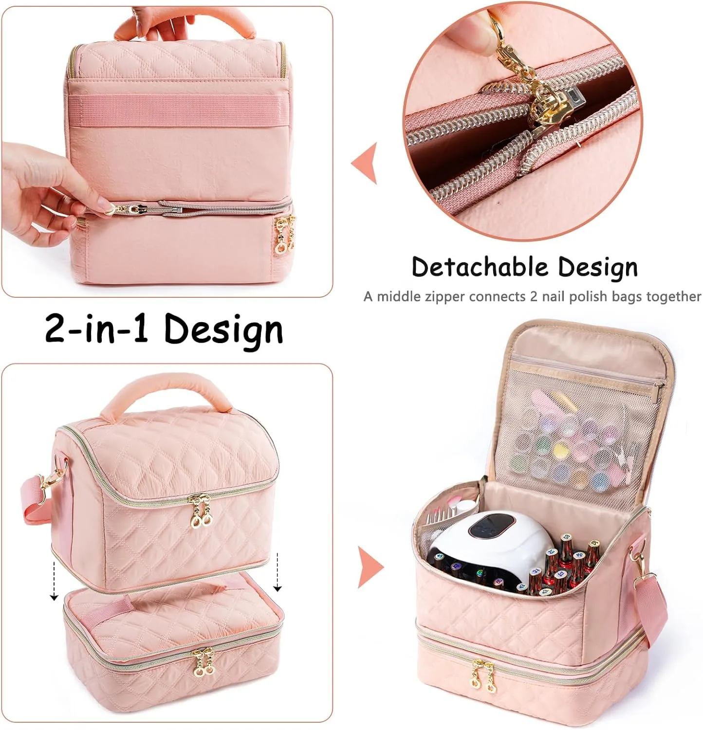 2-in-1 Nail Polish Organizer Case – Holds 48 Bottles, Nail Supplies & Manicure Tools – Portable Nail Tech Storage Bag with Removable Slots, Travel Nail Kit Carrying Case