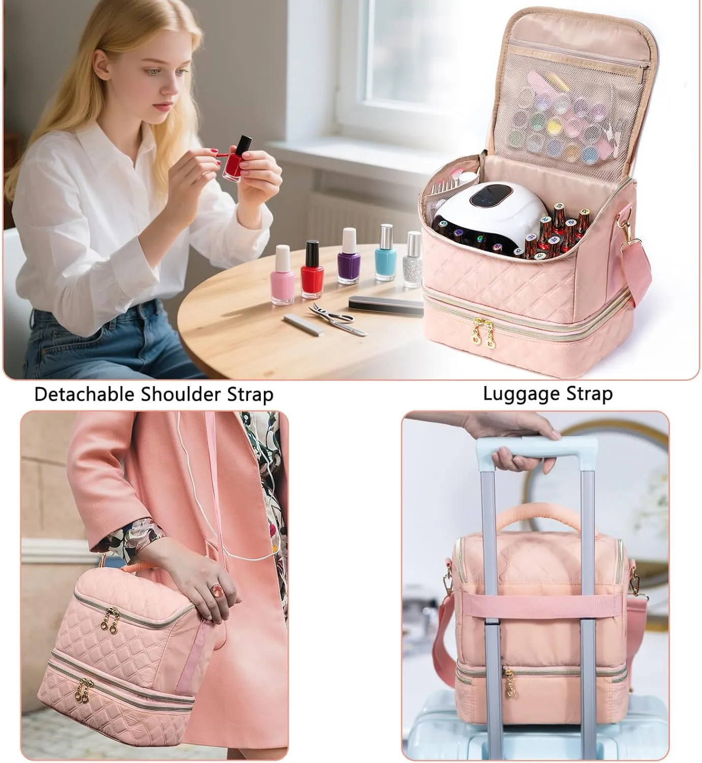 2-in-1 Nail Polish Organizer Case – Holds 48 Bottles, Nail Supplies & Manicure Tools – Portable Nail Tech Storage Bag with Removable Slots, Travel Nail Kit Carrying Case