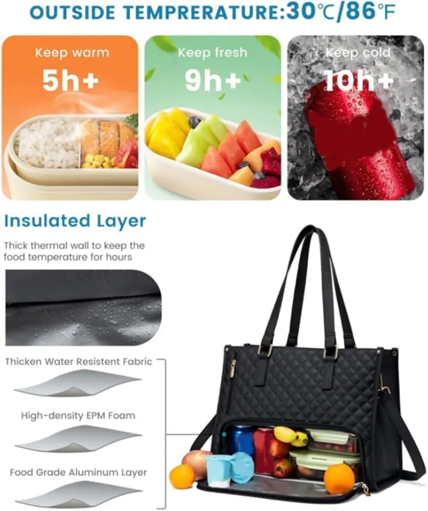 2 in 1 Tote Bag Lunch Bag Combo，The Ultimate 2-in-1 Tote Bags ，Laptop Bag Combo Women，with Lunch Compartment，with Purse