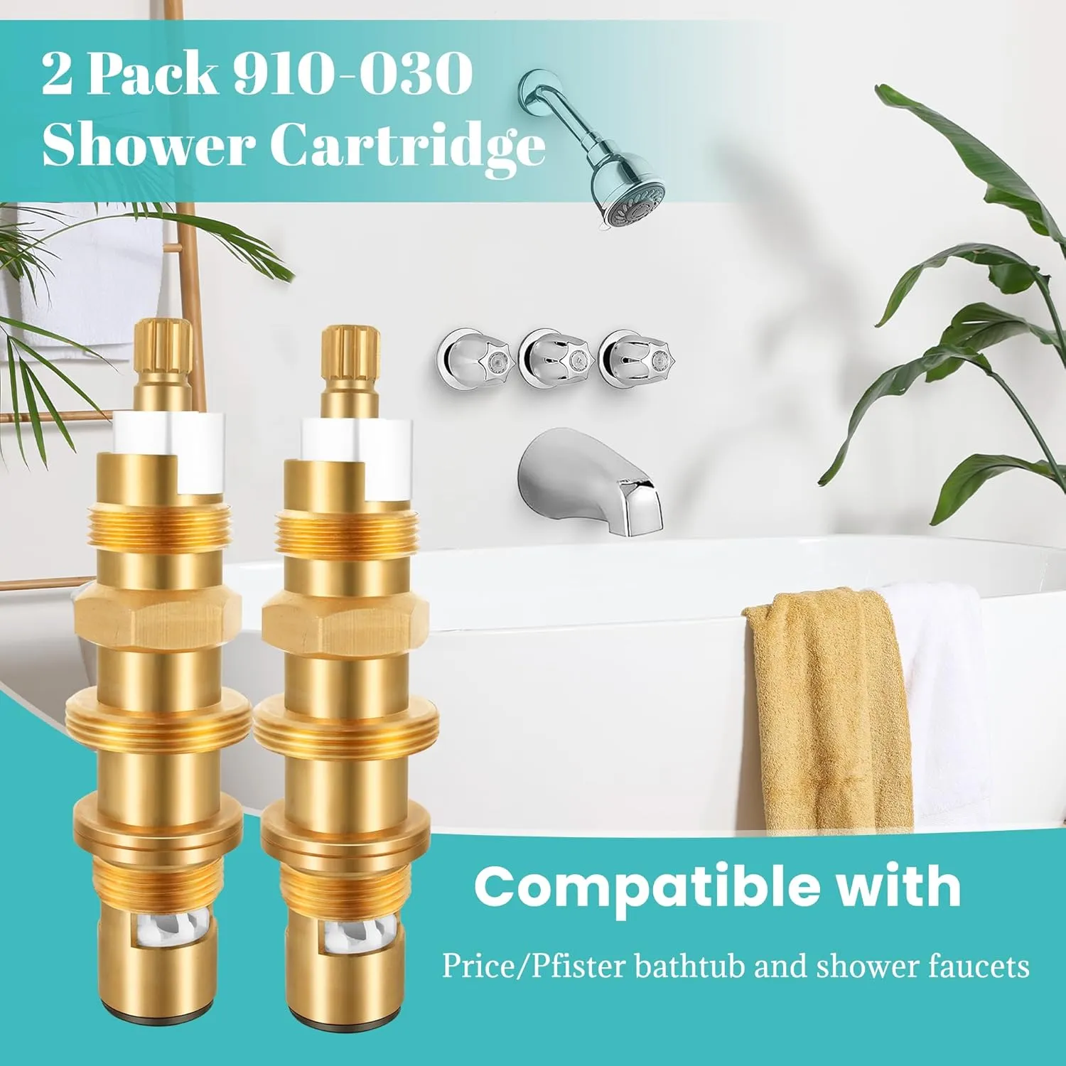 2 Pack 910-030 Shower Cartridge Compatible with Price Pfister Shower Valve, Ceramic Disc Cartridge Replacement Parts Compatible with Pfister Bathroom Shower Valve Faucet Cartridge, Brass Construction