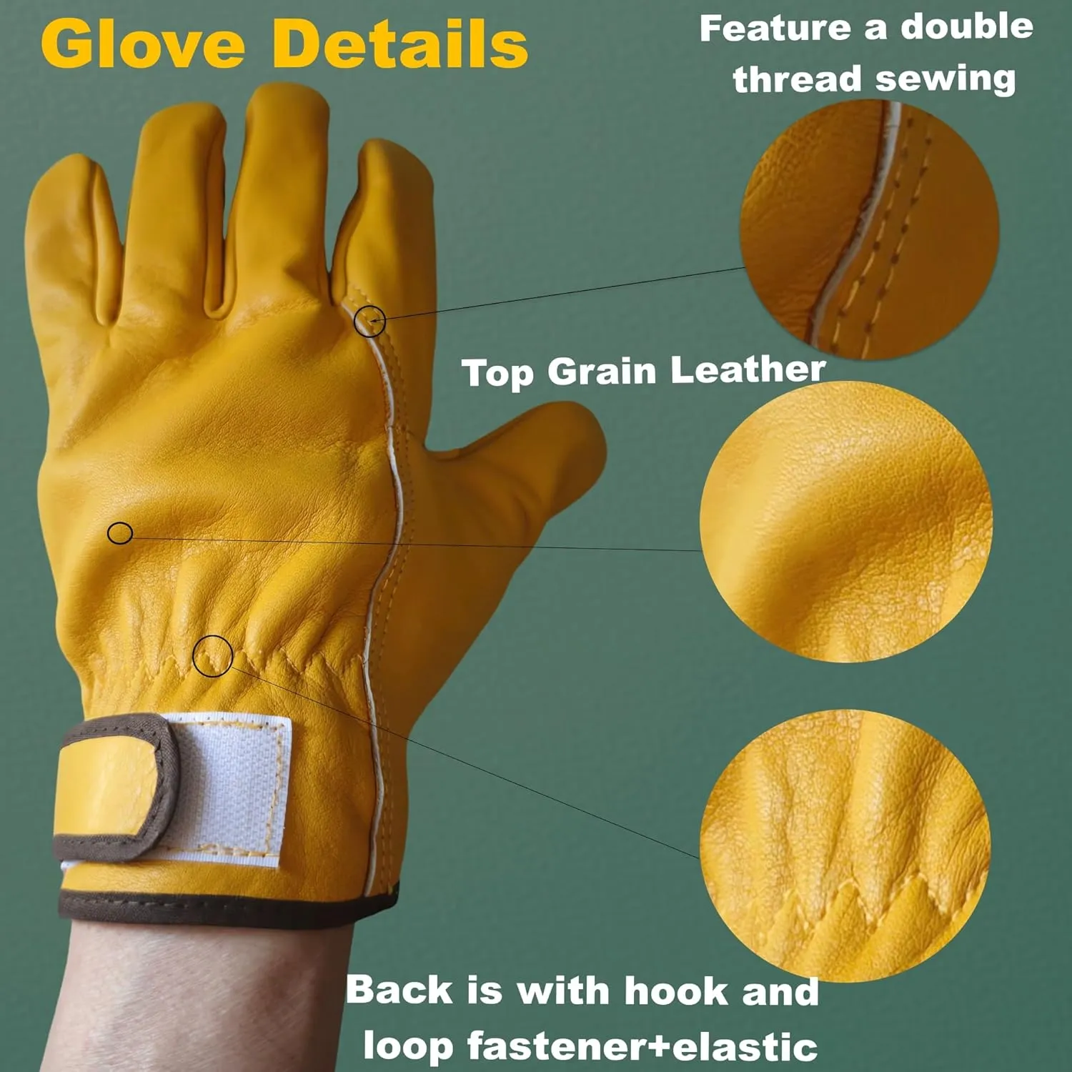 2 Pairs Mens Leather Work Gloves-Gardening Gloves-Yellow Cowhide Work Gloves Idear for Driver, DIY,Yard Work (yellow brown, Large)