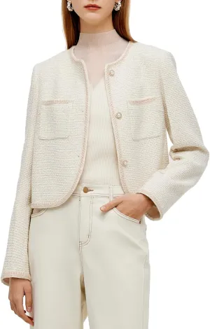2025 Classic Tweed Blazers for Women Long Sleeve Cropped Casual Work Suit Jacket Work Blazer