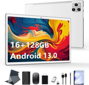 2025 Latest Tablet Android 13 Tablets 10 Inch, Tablets 128GB ROM 16GB RAM (8 8 Virtual), 2 In 1 Tablet with keyboard, Powerful Octa-Core 13MP Camera, 1TB TF Expandable, FHD IPS Display WiFi Tableta PC