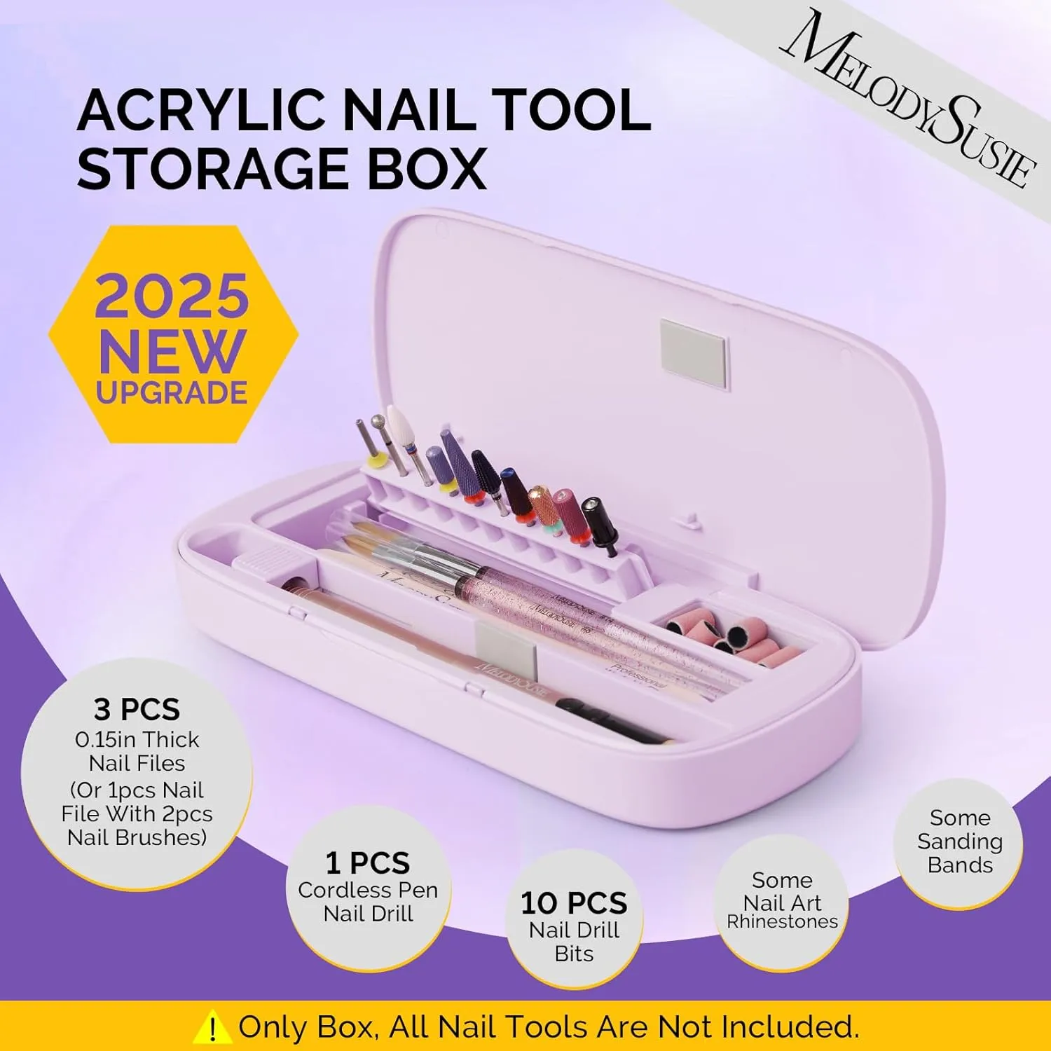 [2025 Upgraded]MelodySusie Acrylic Nail Tool Storage Box,Portable Dustproof Stand Displayer Holder Organizer Container Manicure Efile Accessories Nail Drill Kit Case,Travel Salon Home,Purple(Only Box)