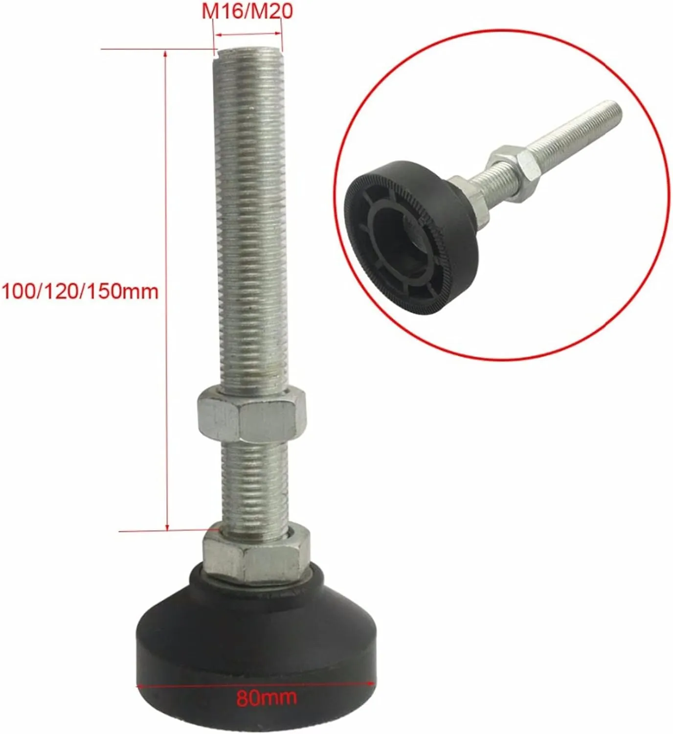 2pcs Adjustable Furniture Thread Leveling Feet, Nylon Base 80mm Diameter, for Sofa, Cabinet, Workshops, Offices Foot Cups (Size : 80xM16x120mm)