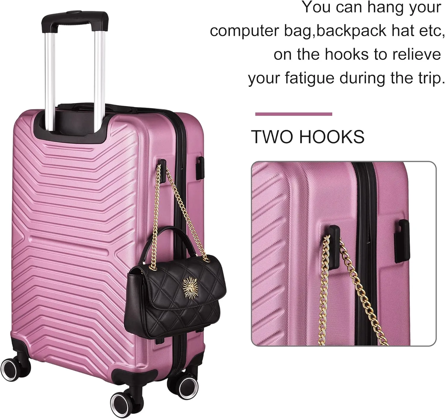 3 Piece Hardshell Luggage Sets 20in/24in/28in Expandable Hardside Lightweight Durable Suitcase Sets with 360 Degree Spinner Wheels and TSA Lock Pink As Shown One Size