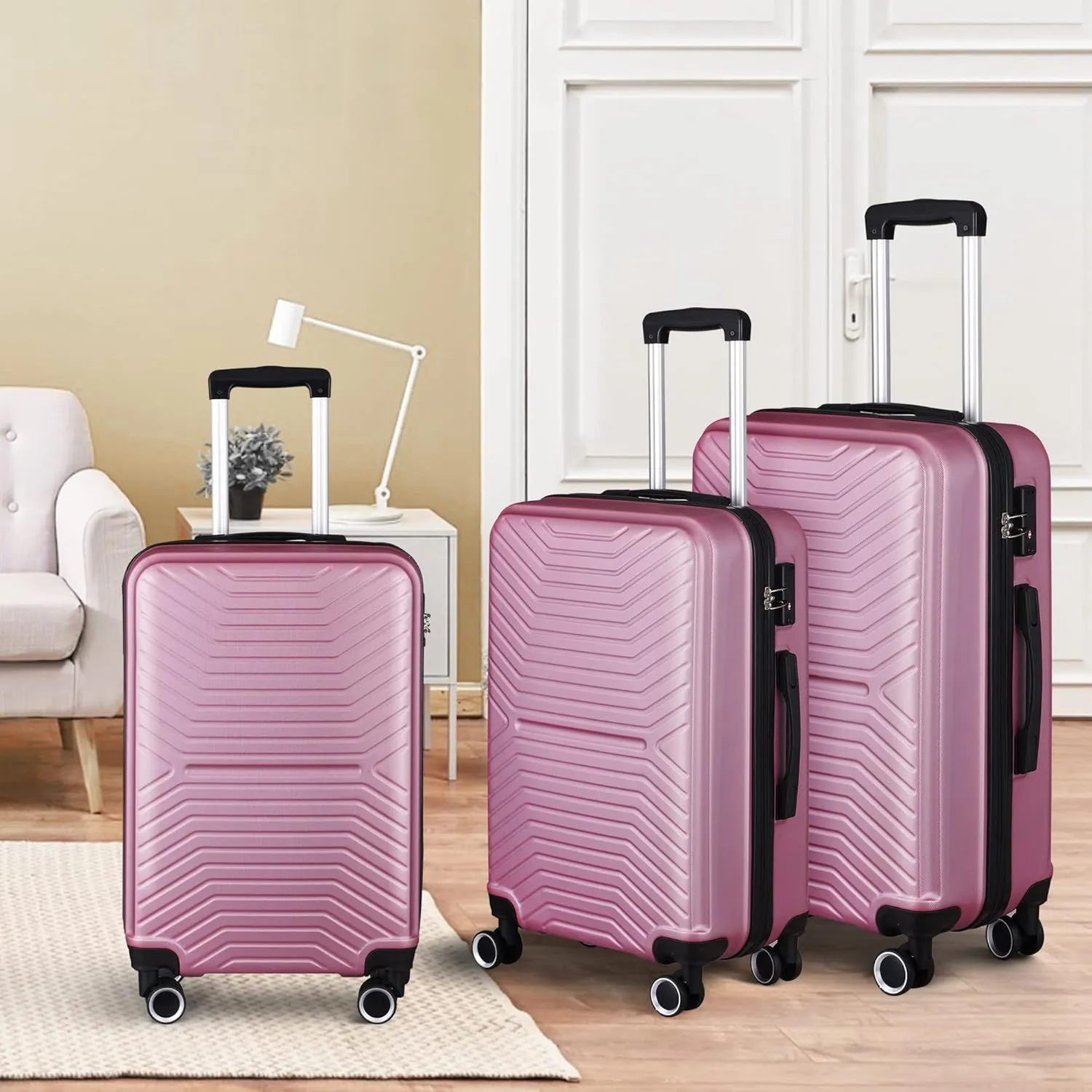 3 Piece Hardshell Luggage Sets 20in/24in/28in Expandable Hardside Lightweight Durable Suitcase Sets with 360 Degree Spinner Wheels and TSA Lock Pink As Shown One Size