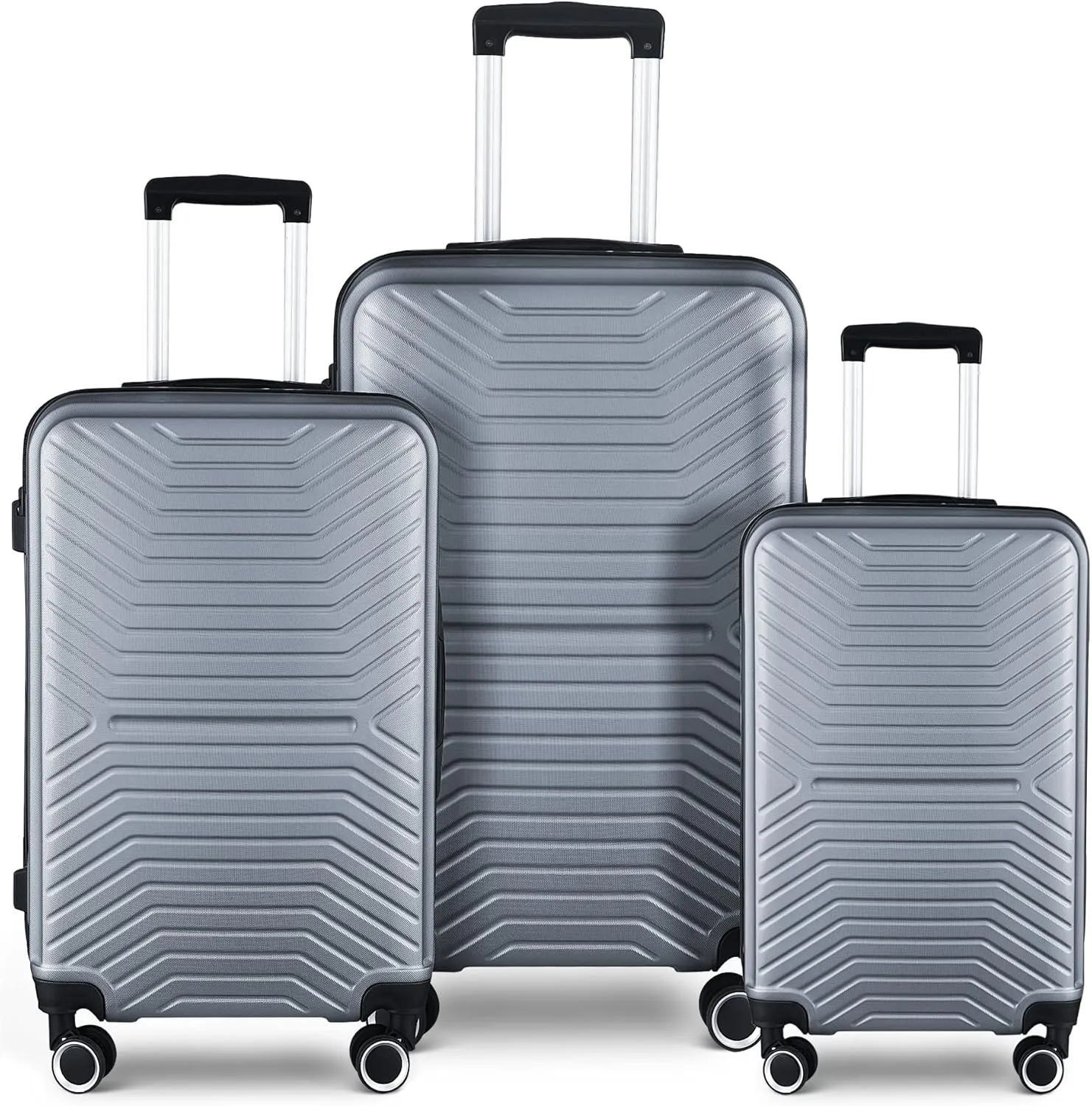 3 Piece Hardshell Luggage Sets 20in/24in/28in Expandable Hardside Lightweight Durable Suitcase Sets with 360 Degree Spinner Wheels and TSA Lock Silver As Shown One Size