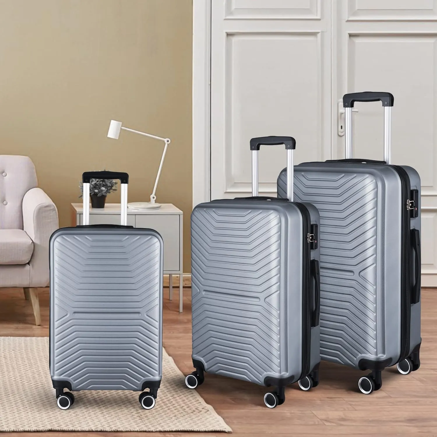 3 Piece Hardshell Luggage Sets 20in/24in/28in Expandable Hardside Lightweight Durable Suitcase Sets with 360 Degree Spinner Wheels and TSA Lock Silver As Shown One Size