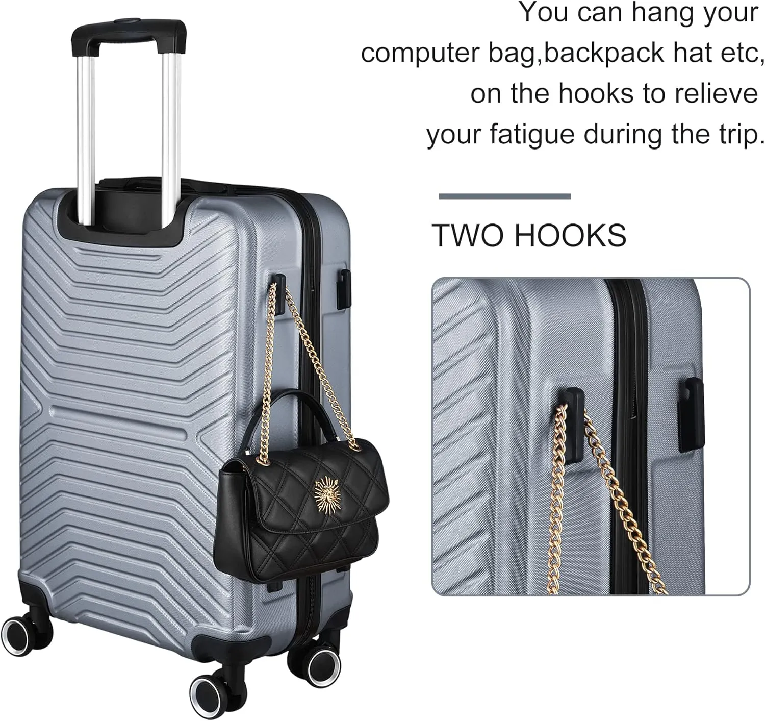 3 Piece Hardshell Luggage Sets 20in/24in/28in Expandable Hardside Lightweight Durable Suitcase Sets with 360 Degree Spinner Wheels and TSA Lock Silver As Shown One Size