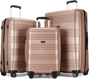 3 Piece Hardshell Luggage Sets 20" Carry-On 25"/29" Checked Luggage Large Suitcases with Wheels Tsa Lock, Rose Gold