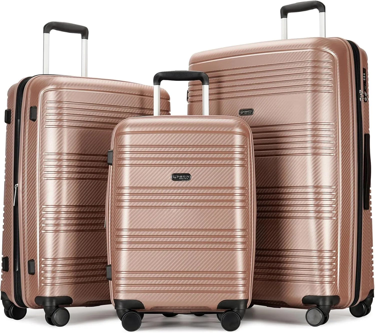 3 Piece Hardshell Luggage Sets 20" Carry-On 25"/29" Checked Luggage Large Suitcases with Wheels Tsa Lock, Rose Gold