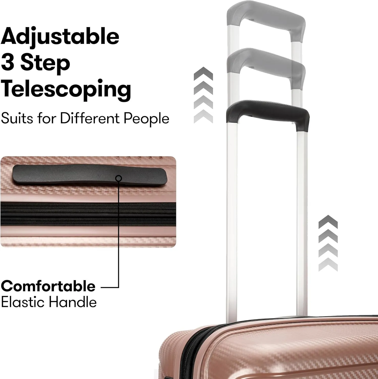 3 Piece Hardshell Luggage Sets 20" Carry-On 25"/29" Checked Luggage Large Suitcases with Wheels Tsa Lock, Rose Gold