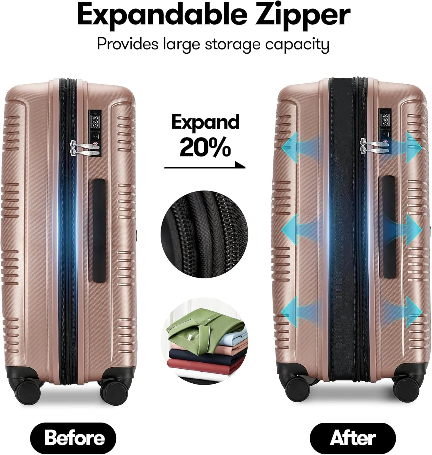 3 Piece Hardshell Luggage Sets 20" Carry-On 25"/29" Checked Luggage Large Suitcases with Wheels Tsa Lock, Rose Gold