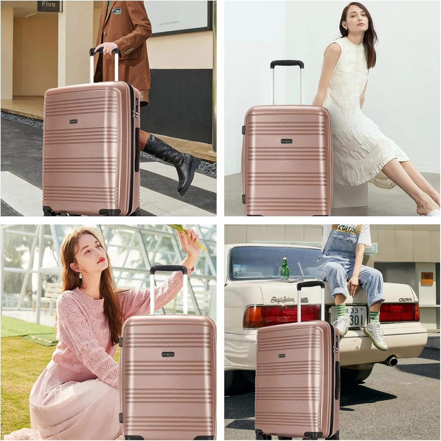 3 Piece Hardshell Luggage Sets 20" Carry-On 25"/29" Checked Luggage Large Suitcases with Wheels Tsa Lock, Rose Gold