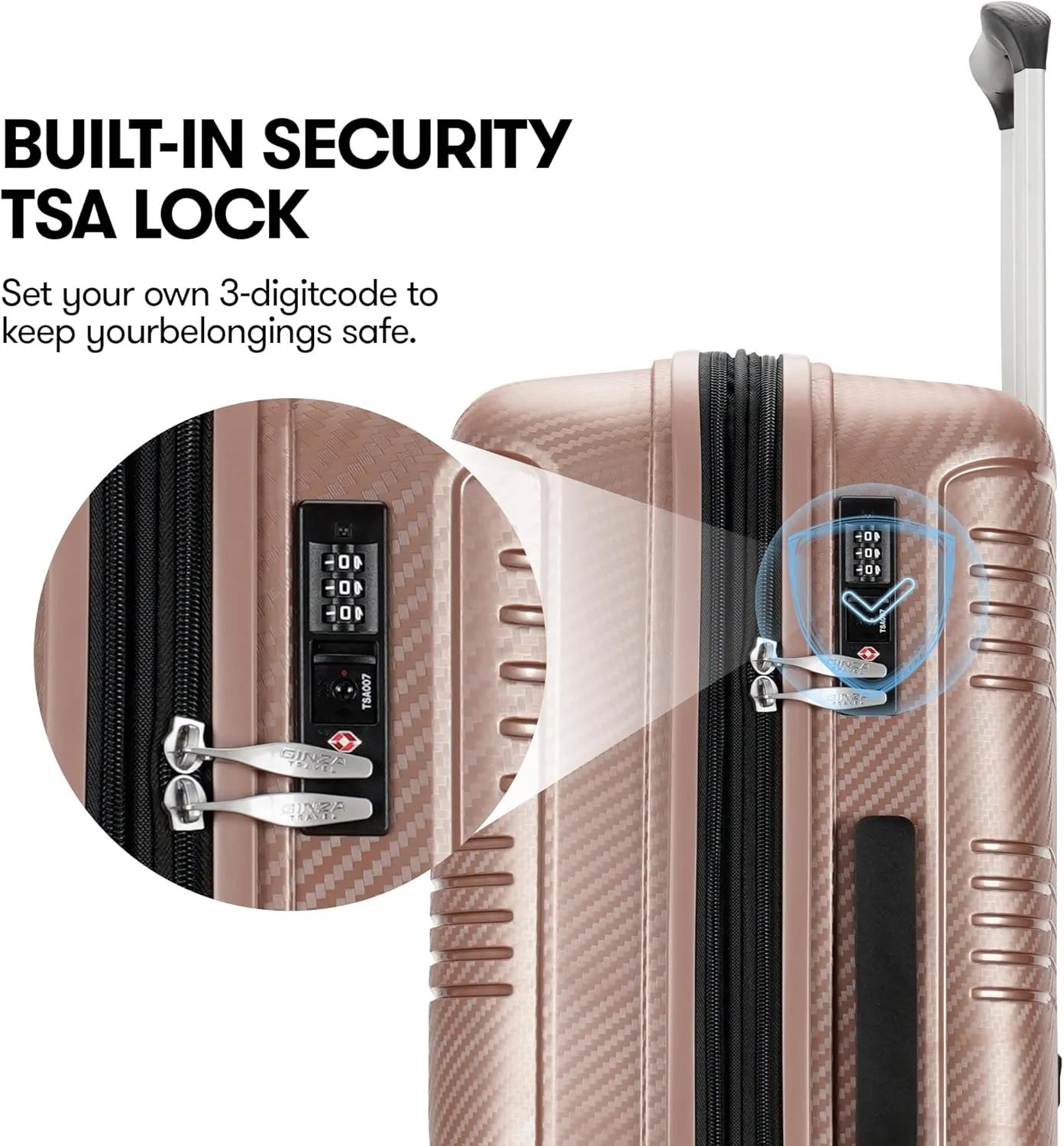 3 Piece Hardshell Luggage Sets 20" Carry-On 25"/29" Checked Luggage Large Suitcases with Wheels Tsa Lock, Rose Gold