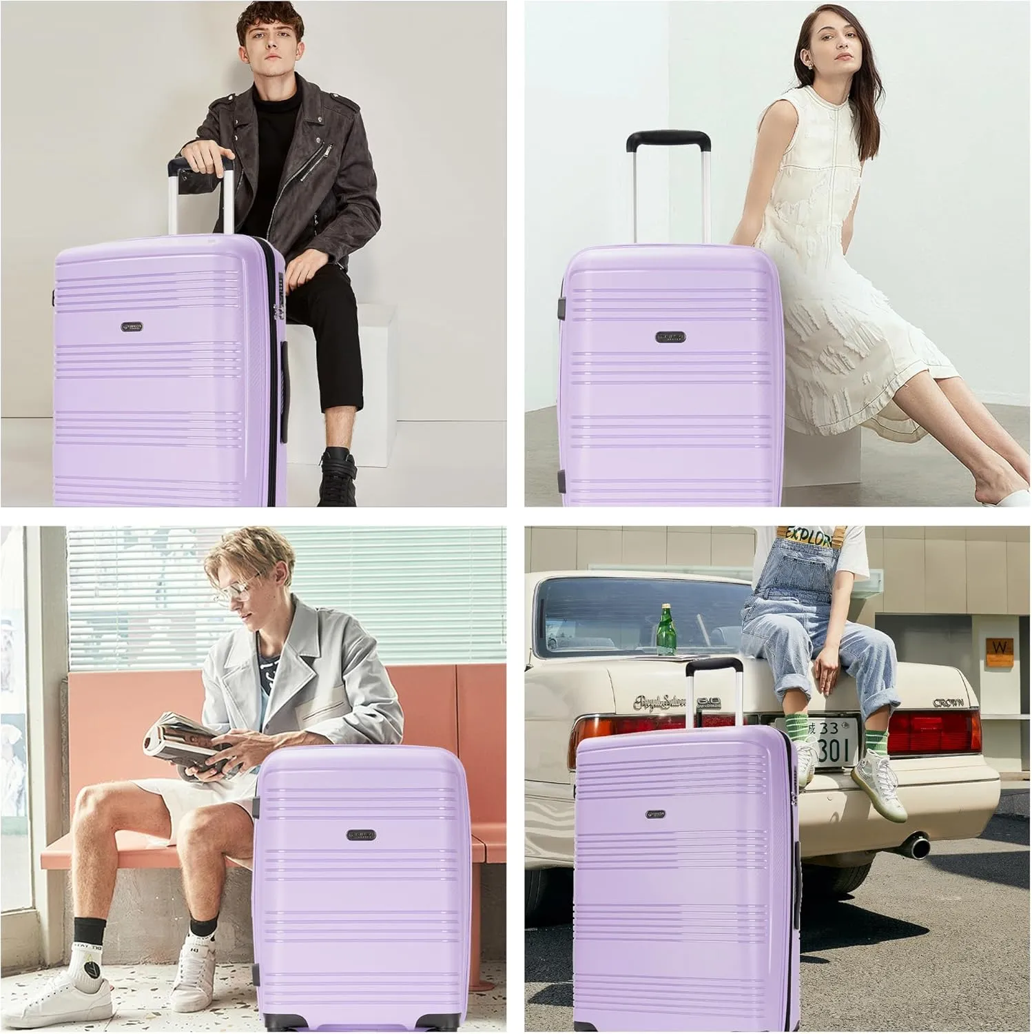 3 Piece PP Hardside Luggage Sets Large Expandable Suitcase with Spinner Wheels Tsa Lock for Women,20in/25in/29in,Purple