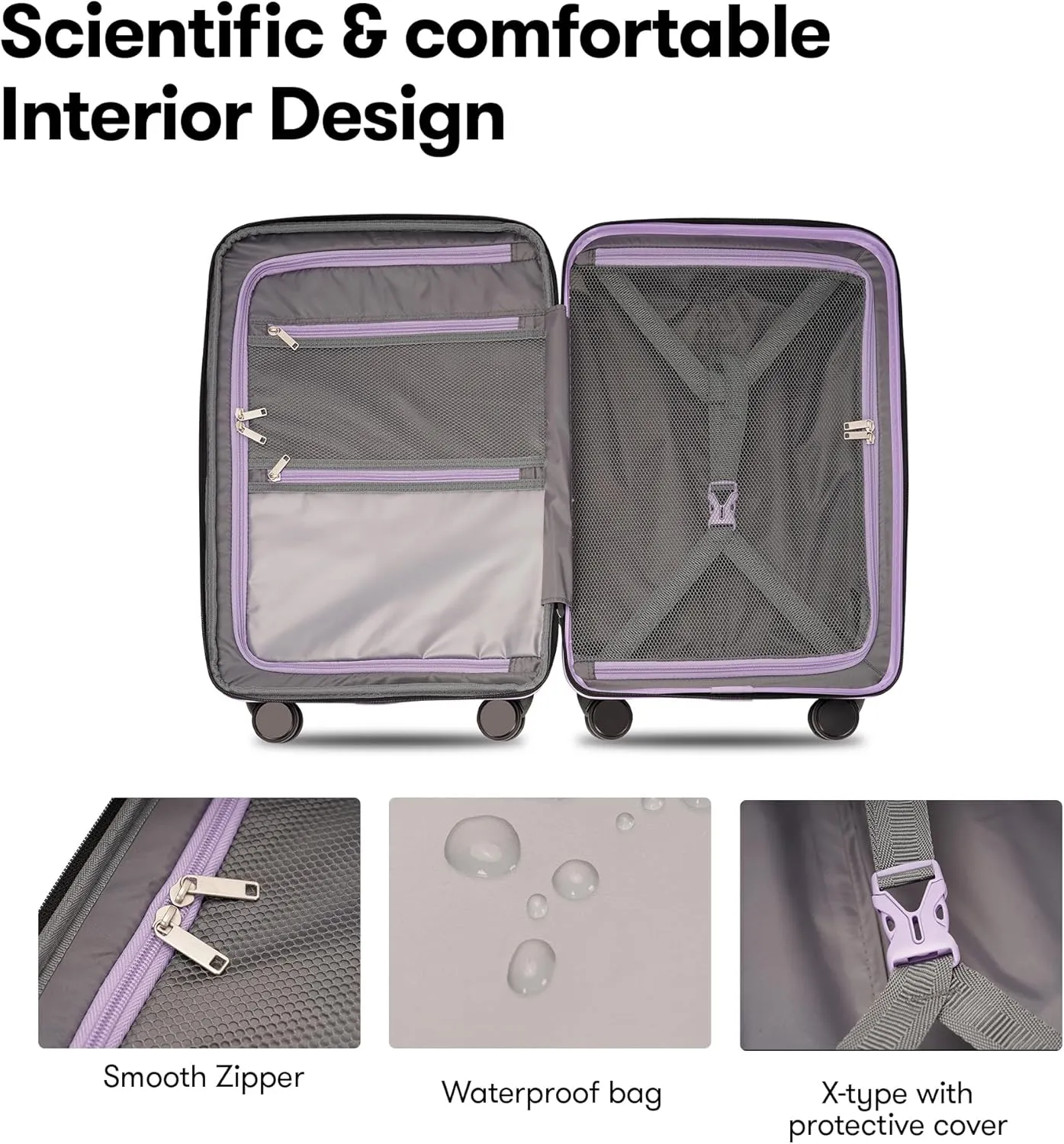 3 Piece PP Hardside Luggage Sets Large Expandable Suitcase with Spinner Wheels Tsa Lock for Women,20in/25in/29in,Purple