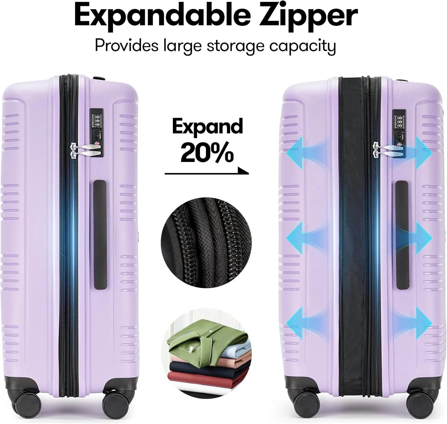 3 Piece PP Hardside Luggage Sets Large Expandable Suitcase with Spinner Wheels Tsa Lock for Women,20in/25in/29in,Purple