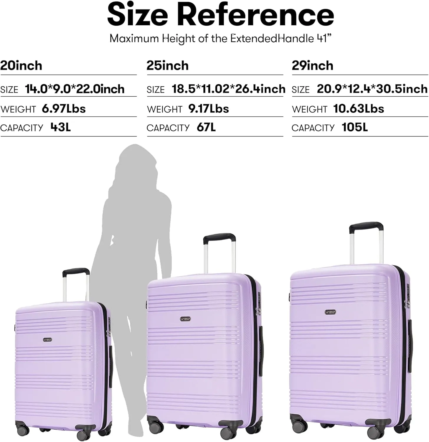 3 Piece PP Hardside Luggage Sets Large Expandable Suitcase with Spinner Wheels Tsa Lock for Women,20in/25in/29in,Purple