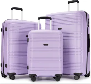 3 Piece PP Hardside Luggage Sets Large Expandable Suitcase with Spinner Wheels Tsa Lock for Women,20in/25in/29in,Purple