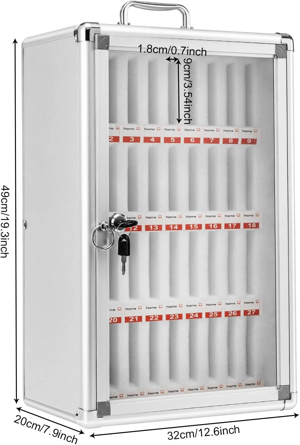36 Slots Cell Phone Locker, Portable Phone Storage Cabinet Pocket Chart Wall Mounted Aluminum Alloy Key Lock Box W/Handle for Classroom Office Gym (12.6 * 7.9 * 19.3in)