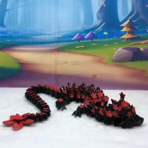 3D Printed Dragon, 12"" Articulated Black and Red Cherry Blossom Dragon, Fidget Toy ADHD Autism, Home Office Decor Executive Desk Toy D020-DR
