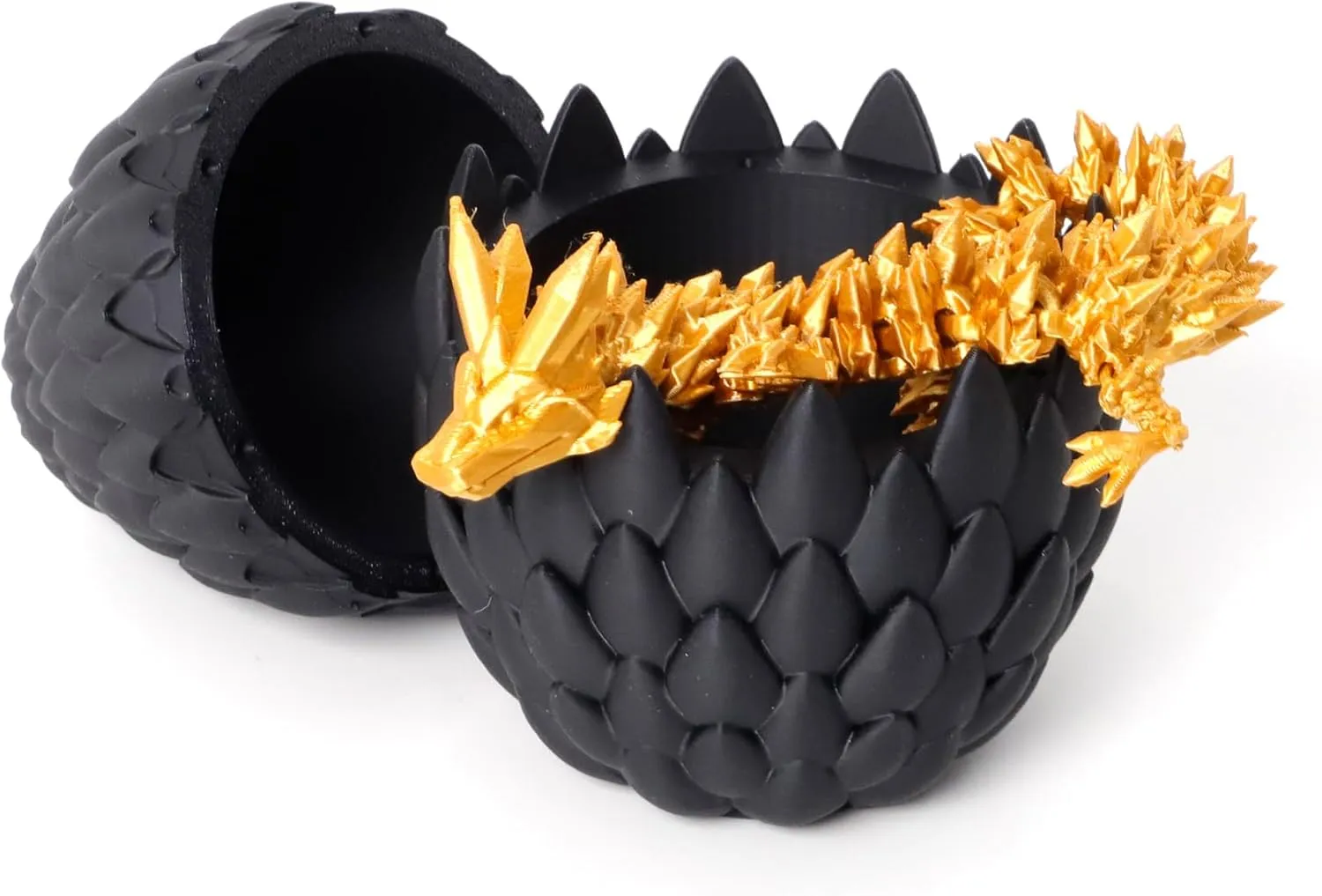 3D Printed Dragon Egg - Black Egg with Gold Dragon - Large Fidget Toy with Flexible Animal, 3D Printed Gift,Figurine Decor, Executive Desk Toy, Easter Basket Stuffers(12” Dragon)