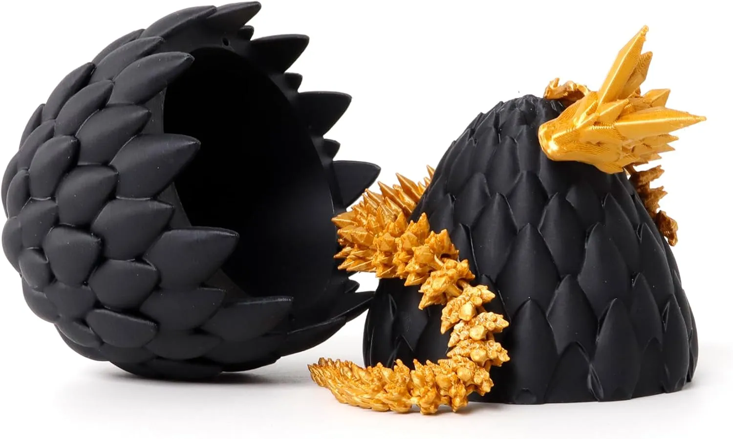 3D Printed Dragon Egg - Black Egg with Gold Dragon - Large Fidget Toy with Flexible Animal, 3D Printed Gift,Figurine Decor, Executive Desk Toy, Easter Basket Stuffers(12” Dragon)